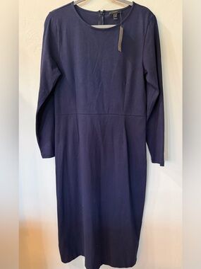 NWT J. Crew Classic Cotton Navy Long Sleeve Women's Dress Size 12